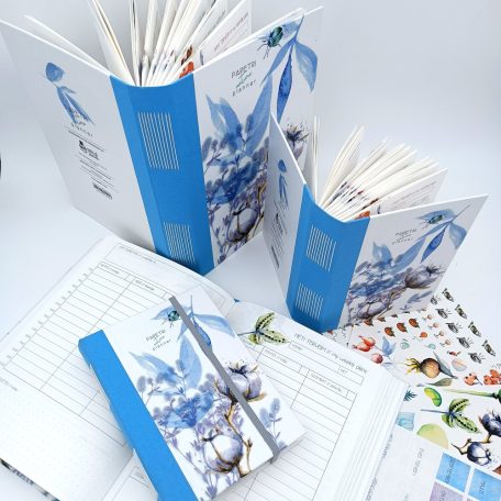Papetri tervező - Papetri planner- dátumozatlan határidőnapló - kék gyapot -  kemény borítóval - belül színes lapokkal