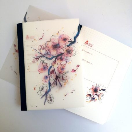 A5 sima lapos kézi kötésű könyv - cseresznyefa virág