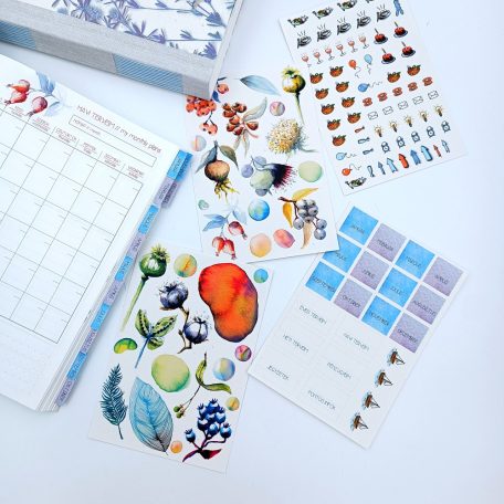 Papetri tervező - A5 Papetri planner- dátumozatlan határidőnapló - kék gyapot - puha borítóval - belül színes lapokkal