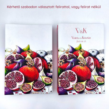 PAPETRI monogrammos elnevezhető fotóalbum rajzkönyv esküvői emlékkönyv - kézzel kötve - gránátalma mintával