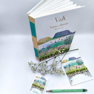   PAPETRI monogrammos elnevezhető fotóalbum rajzkönyv esküvői emlékkönyv - kézzel kötve - Balaton mintával