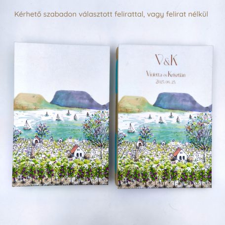 PAPETRI monogrammos elnevezhető fotóalbum rajzkönyv esküvői emlékkönyv - kézzel kötve - Balaton mintával