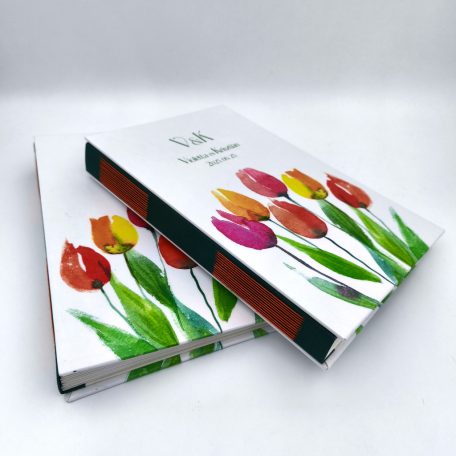 PAPETRI monogrammos elnevezhető fotóalbum rajzkönyv esküvői emlékkönyv - kézzel kötve - tulipán mintával