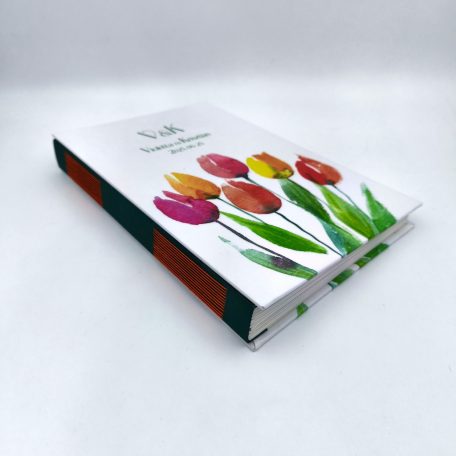 PAPETRI monogrammos elnevezhető fotóalbum rajzkönyv esküvői emlékkönyv - kézzel kötve - tulipán mintával