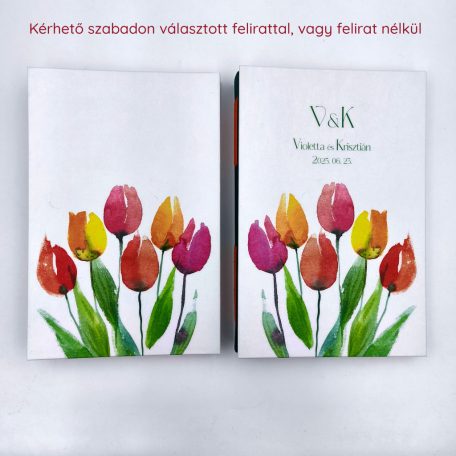 PAPETRI monogrammos elnevezhető fotóalbum rajzkönyv esküvői emlékkönyv - kézzel kötve - tulipán mintával