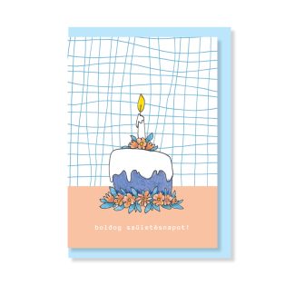   Papetri borítékos képeslap - virágos torta - szülinapi képeslap