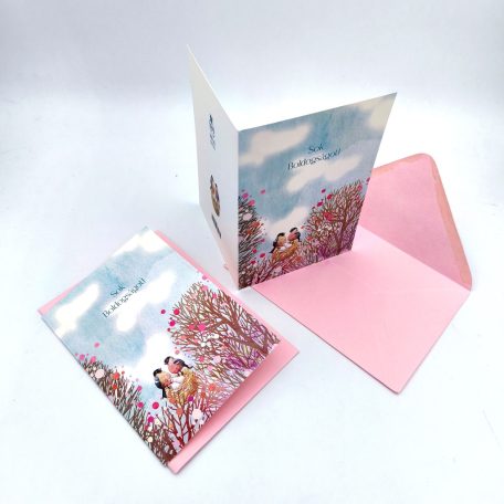 Papetri borítékos képeslap - sok boldogságot pinty párral