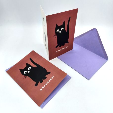 Papetri borítékos képeslap - köszönet - ülő cica