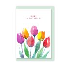 Papetri borítékos képeslap - sok boldogságot tulipánnal
