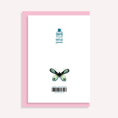 PAPETRI borítékos képeslap - türkiz pillangók - születésnapi képeslap