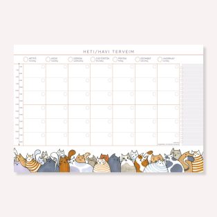 Papetri heti és havi asztali tervező illusztrált macskákkal cicákkal