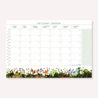 Papetri heti és havi asztali tervező illusztrált  pillangókkal virágokkal