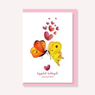   PAPETRI borítékos képeslap - szerelmes pillangók - legyetek boldogok esküvői képeslap