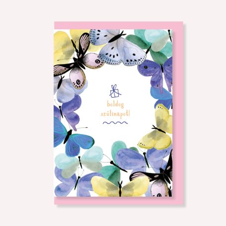 PAPETRI borítékos képeslap - kobalt pillangók - születésnapi képeslap