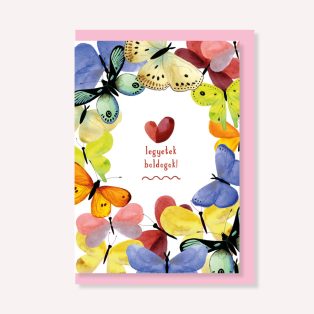   PAPETRI borítékos képeslap - élénk pillangók - legyetek boldogok esküvői képeslap