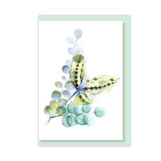 PAPETRI borítékos képeslap - zöld virág alkalomra