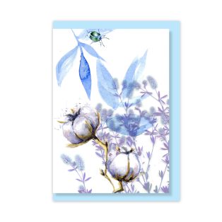 PAPETRI borítékos képeslap - kék gyapotvirággal