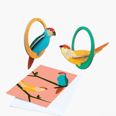 STUDIO ROOF pop out card - DIY összerakható dekoráció, képelappal és borítékkal - hintázó papagájok