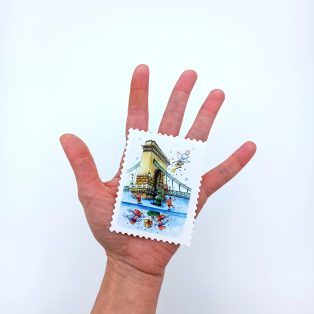   Papetri nagy vízálló bélyeg matrica - pesti halak karácsonya