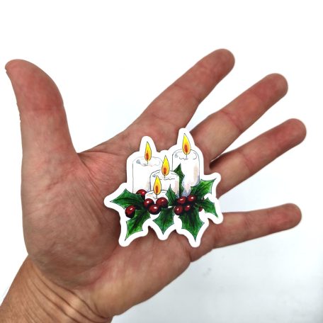 Papetri nagy vízálló matrica - adventi gyertyák piros bogyókkal